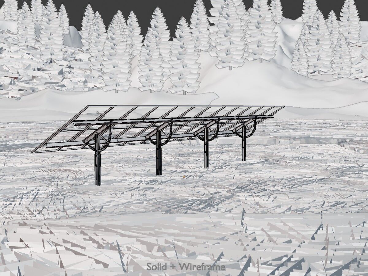 Agri-Photovoltaic Solar Panel 120 degrees 16m Low-poly 3D model_10