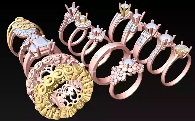 14  Womens Ring - Collection 3d Ring Jewellery Models bulk- AW14 3D print model