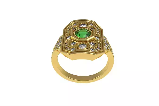 Round Diamond Emerald Shape Engagement Ring 3D print model
