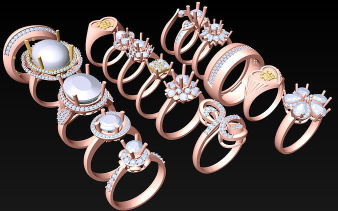 17  Womens Ring - Collection 3d Ring Jewellery Models bulk- AW15 3D print model