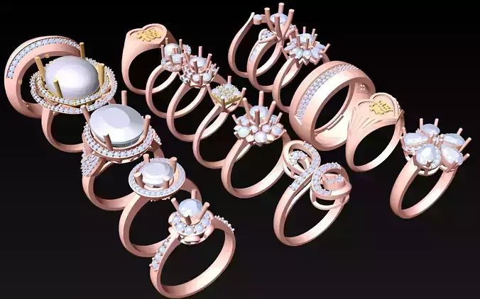 17  Womens Ring - Collection 3d Ring Jewellery Models bulk- AW15