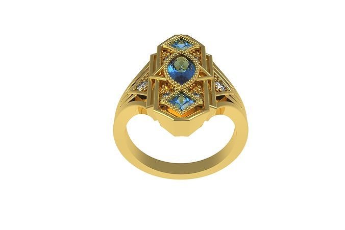 Princess and Marquise Diamond Art Deco Ring 3D print model