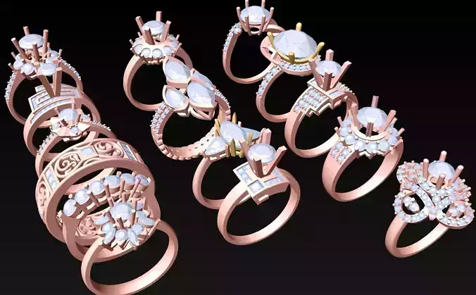 15  Womens Ring - Collection 3d Ring Jewellery Models bulk- AW16
