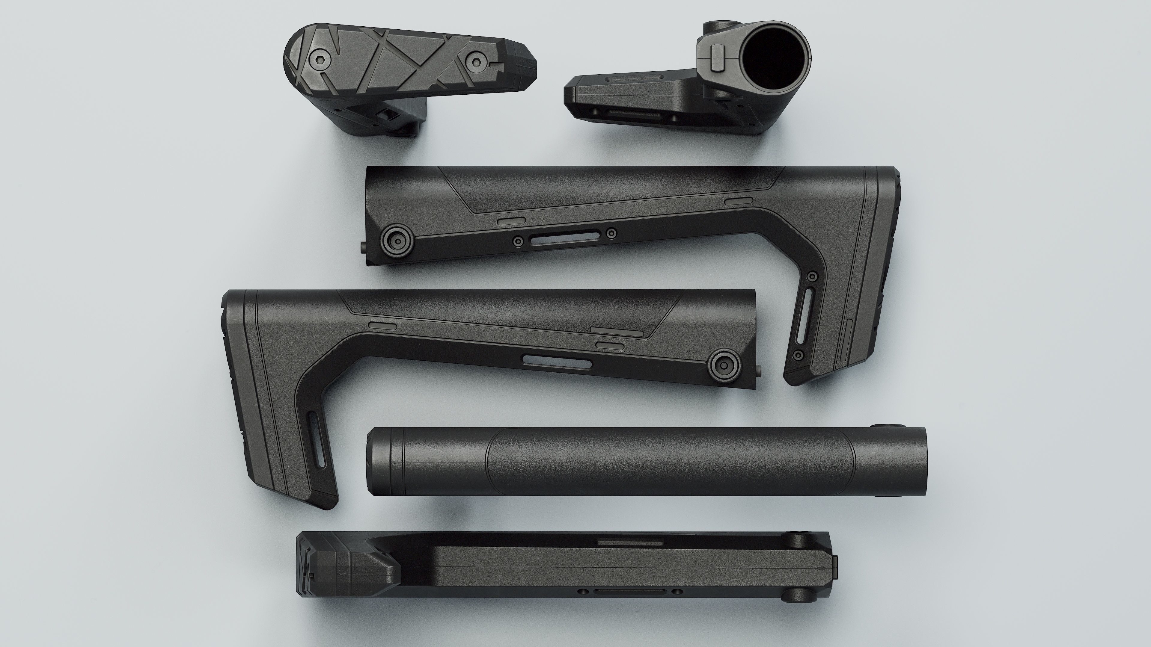 HRS Light Fixed Buttstock - Replica Low-poly 3D model_1