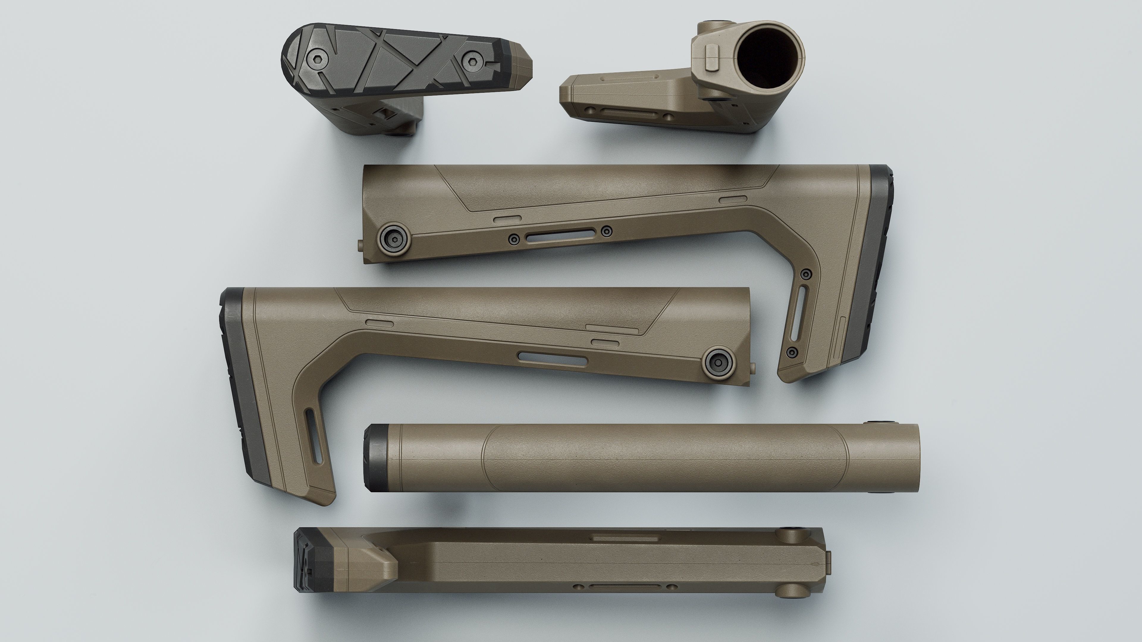 HRS Light Fixed Buttstock - Replica Low-poly 3D model_3