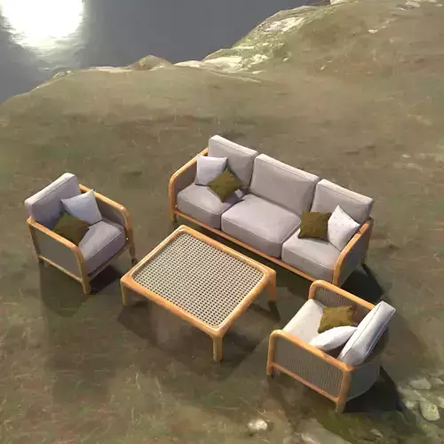Outdoor Wood Rattan Set 3D model