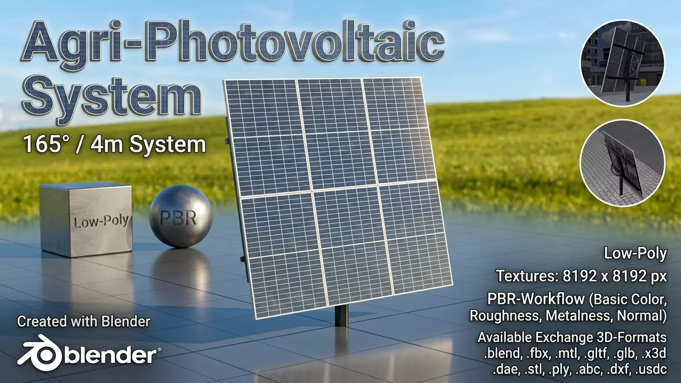 Agricultural Photovoltaic System 165 Degrees 4m Low-poly 3D model