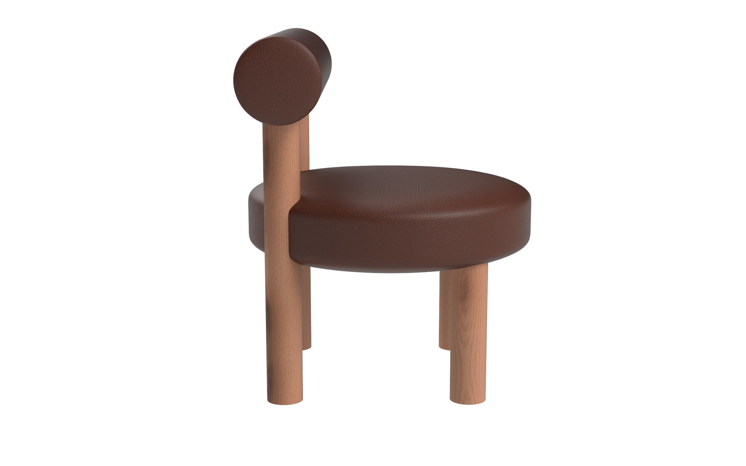 Modern Cylindrical Leg Chair with Rounded Backrest Low-poly 3D model_2