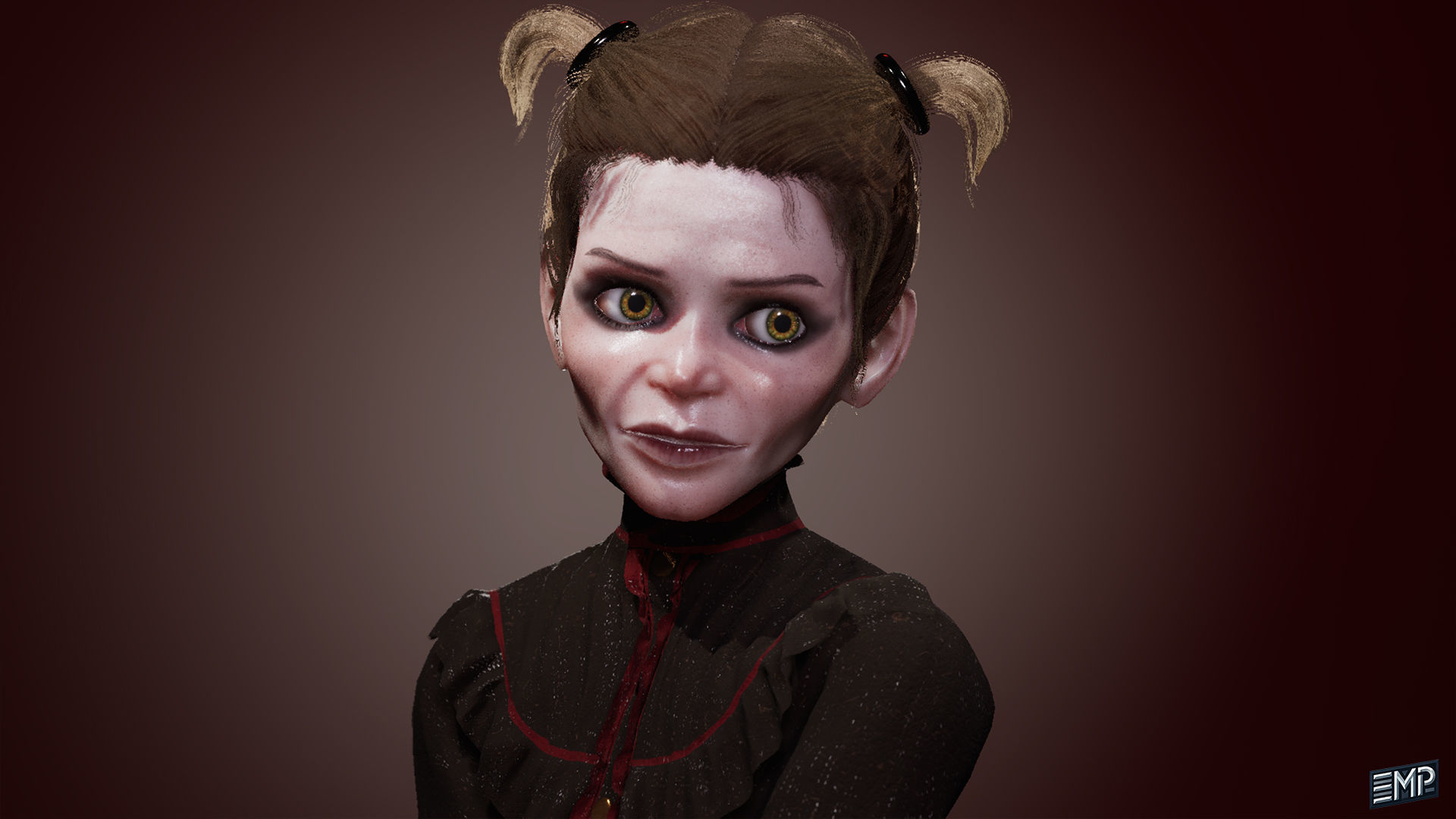 The Creepy girl game character for Horror games Low-poly 3D model_11