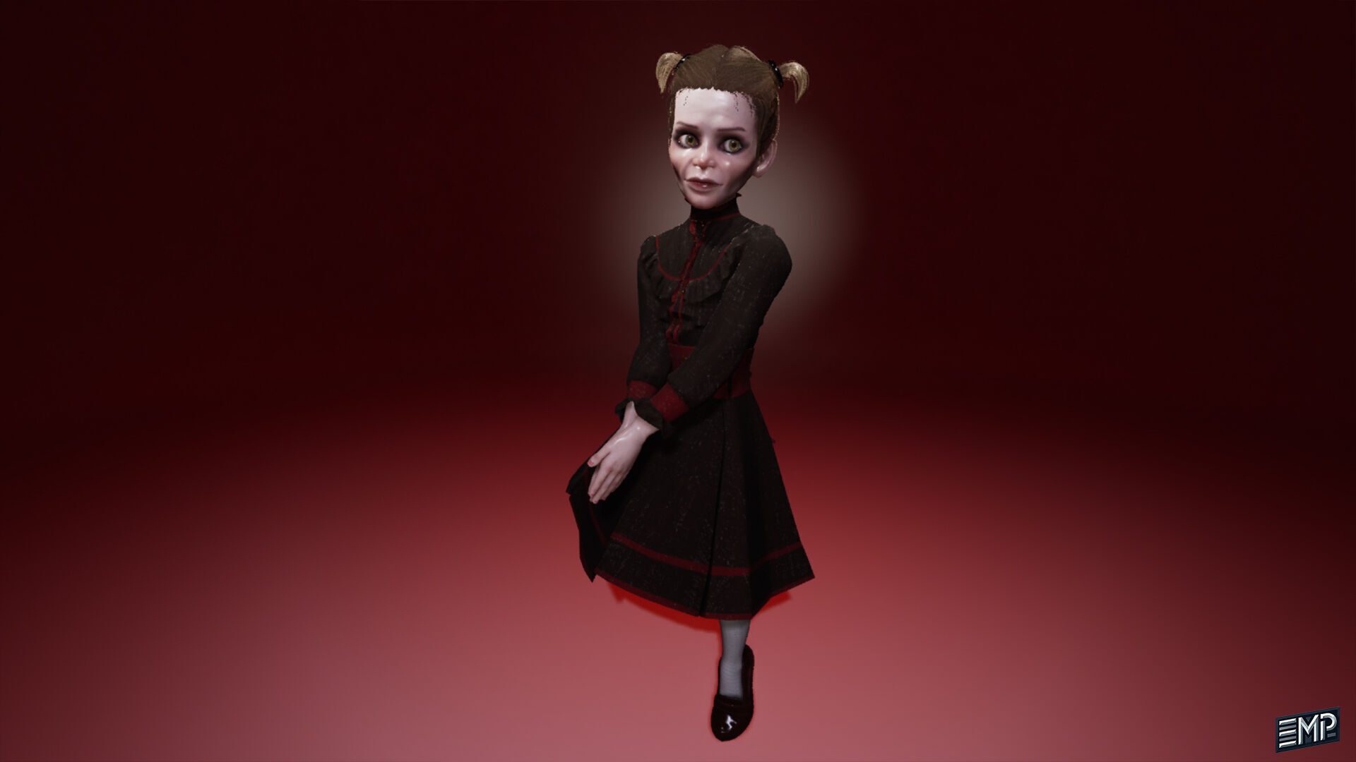 The Creepy girl game character for Horror games Low-poly 3D model_10