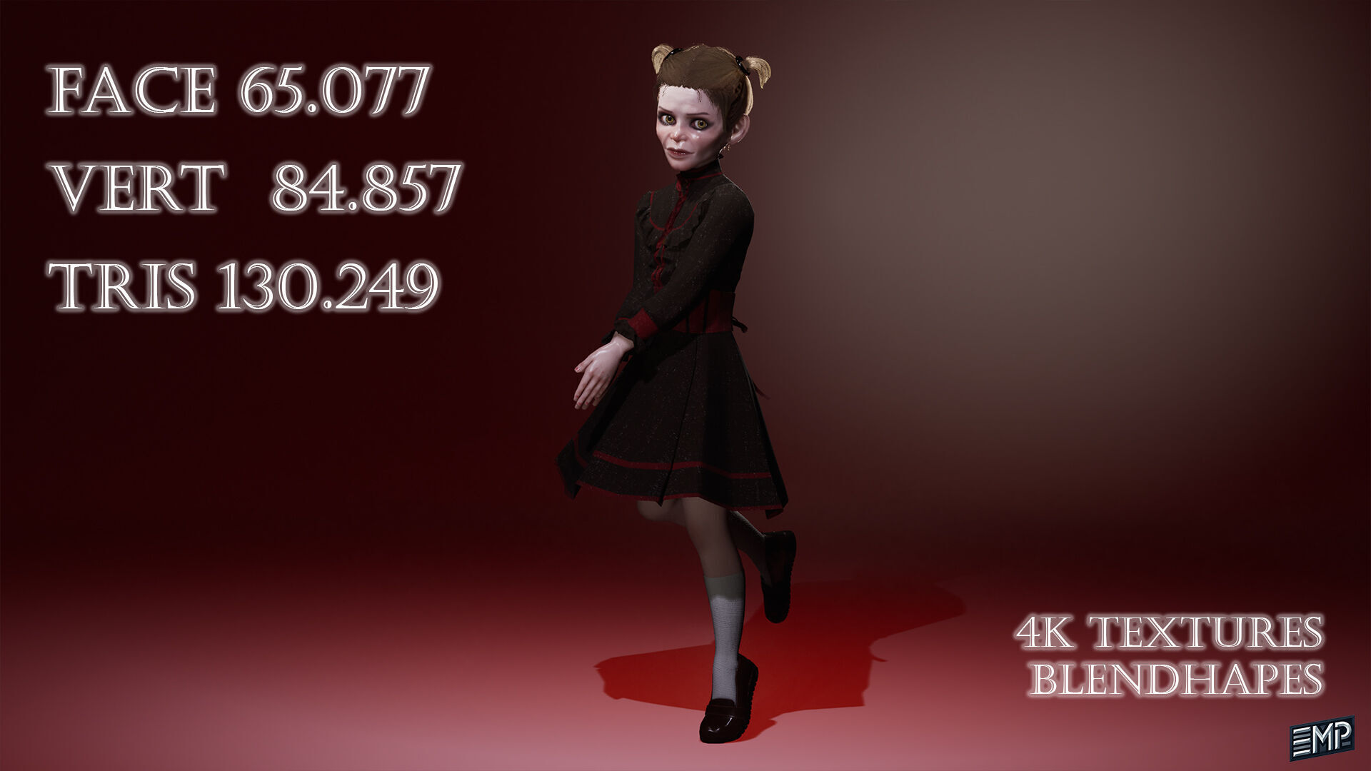 The Creepy girl game character for Horror games Low-poly 3D model_3