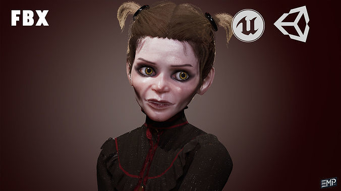 The Creepy girl game character for Horror games Low-poly 3D model