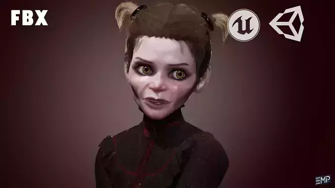 The Creepy girl game character for Horror games Low-poly 3D model