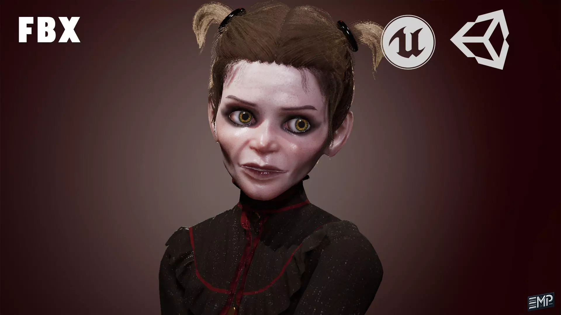 The Creepy girl game character for Horror games Low-poly 3D model_0
