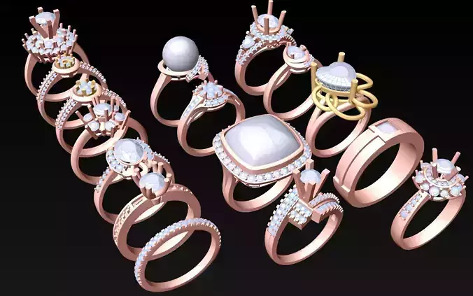 15  Womens Ring - Collection 3d Ring Jewellery Models bulk- AW17
