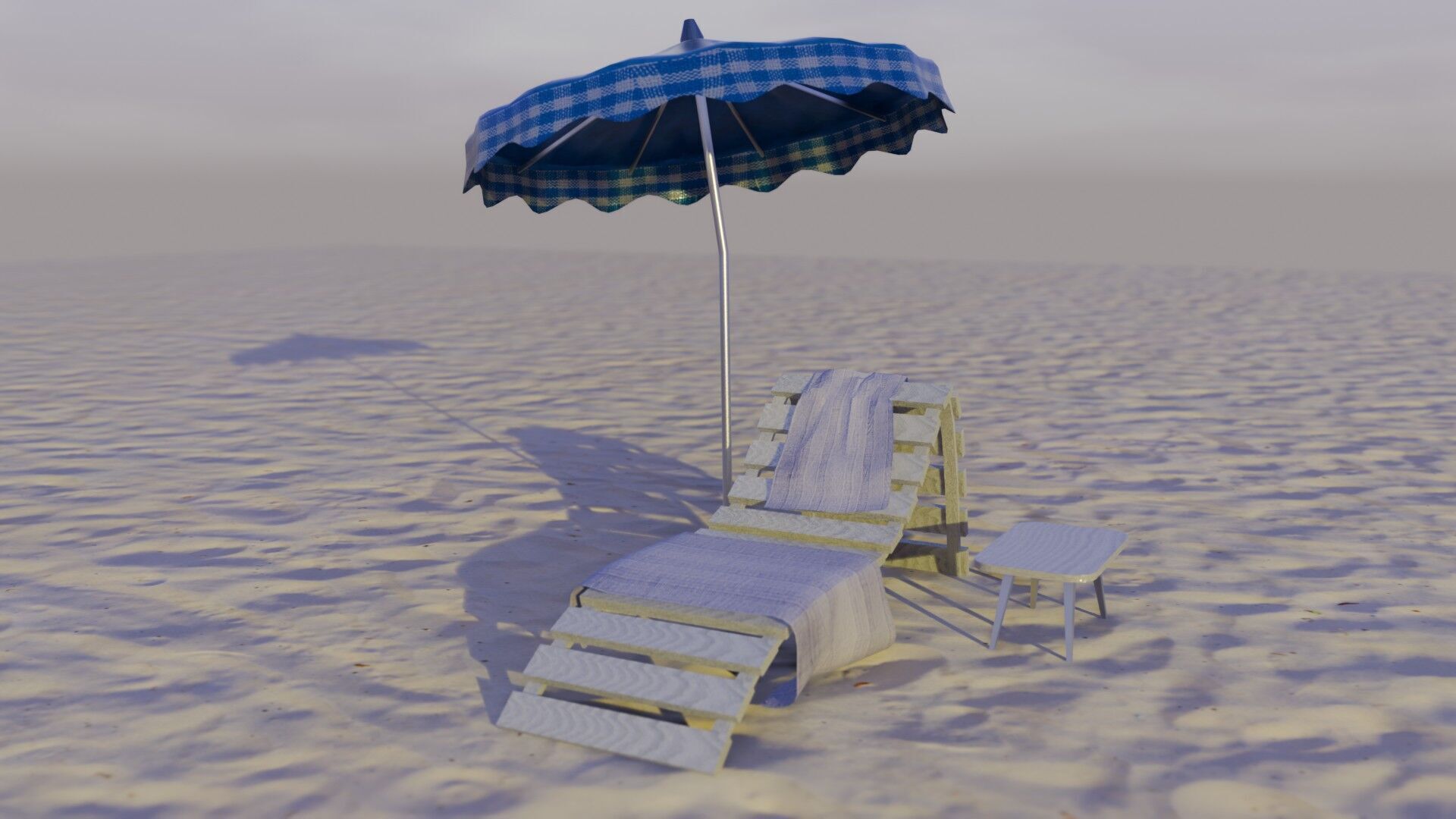 Beach Lounger - Umbrella Set Low-poly 3D model_13