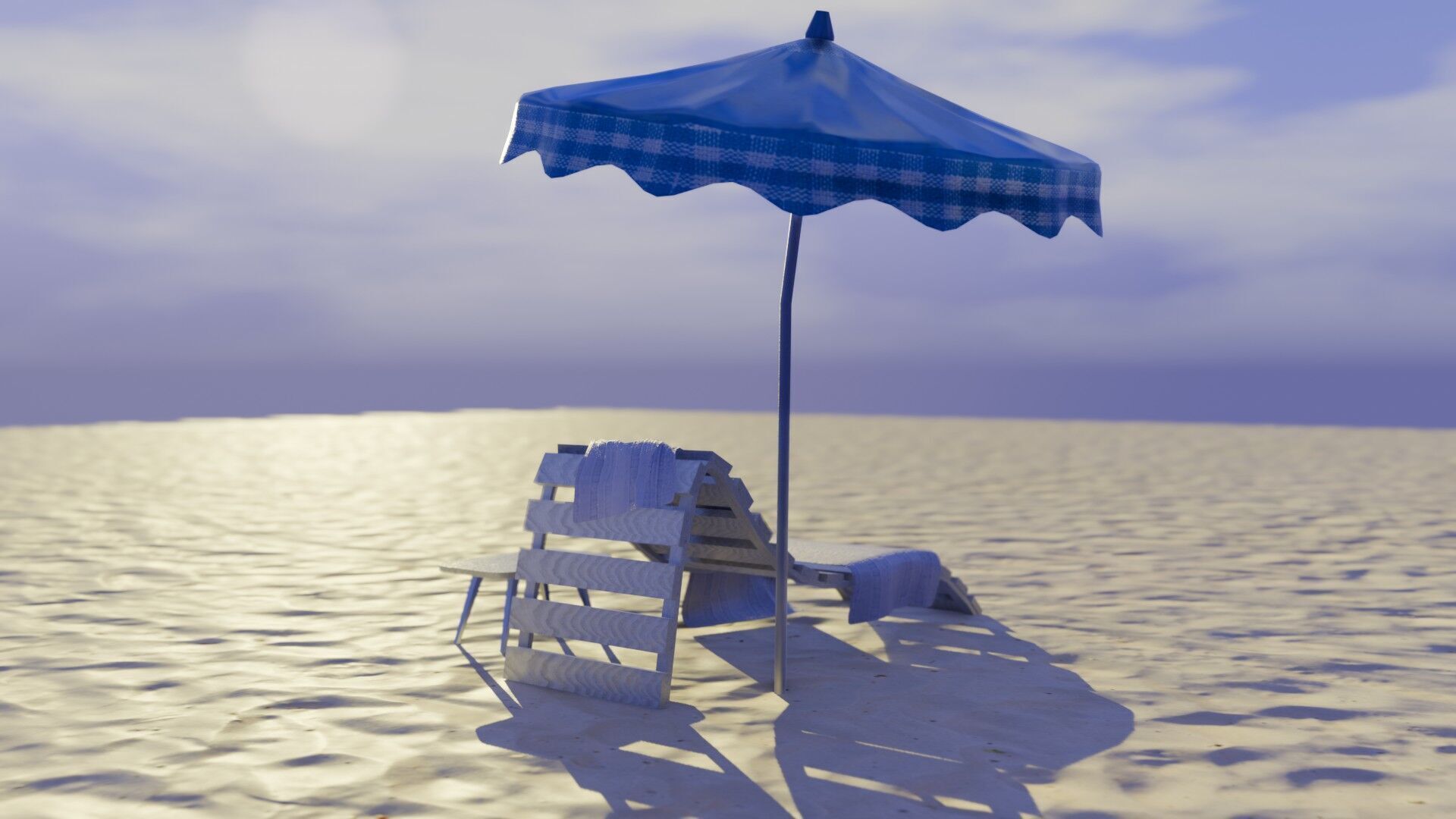 Beach Lounger - Umbrella Set Low-poly 3D model_6