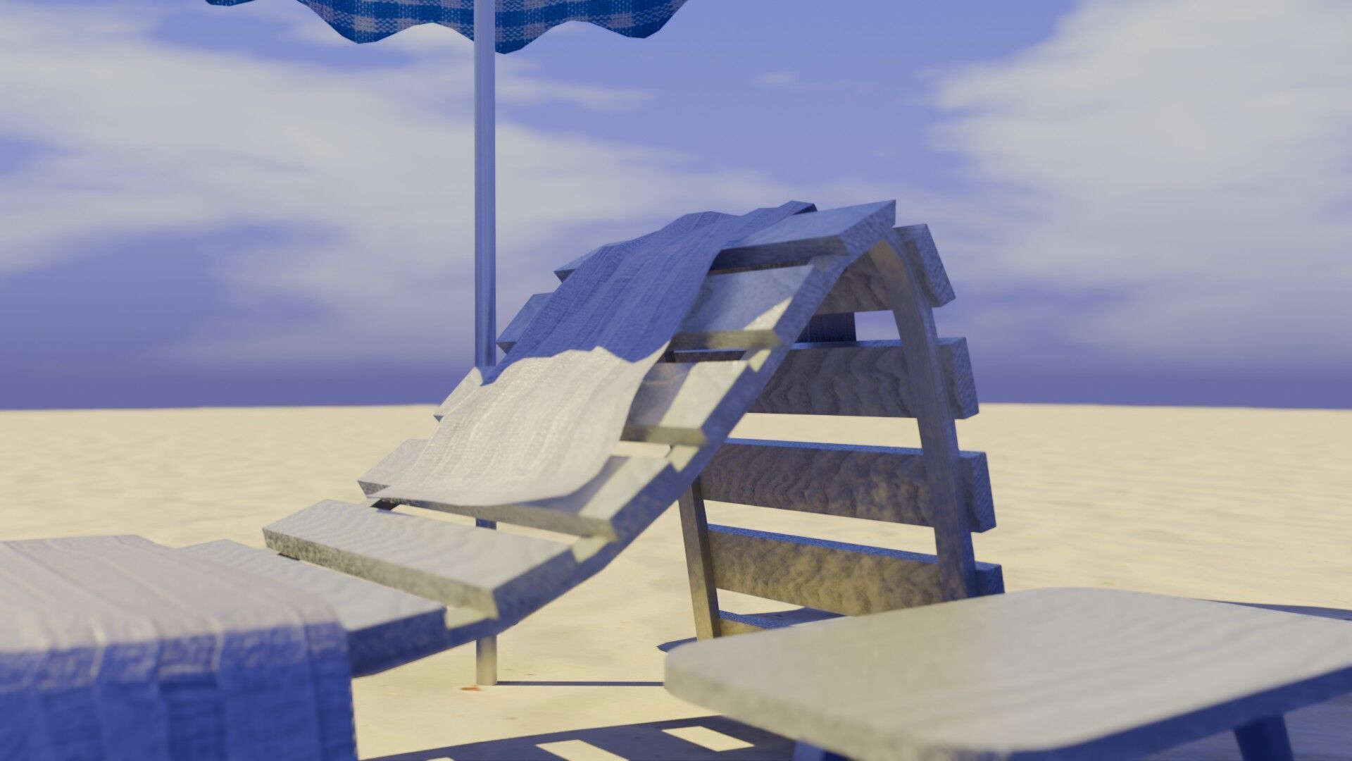 Beach Lounger - Umbrella Set Low-poly 3D model_4