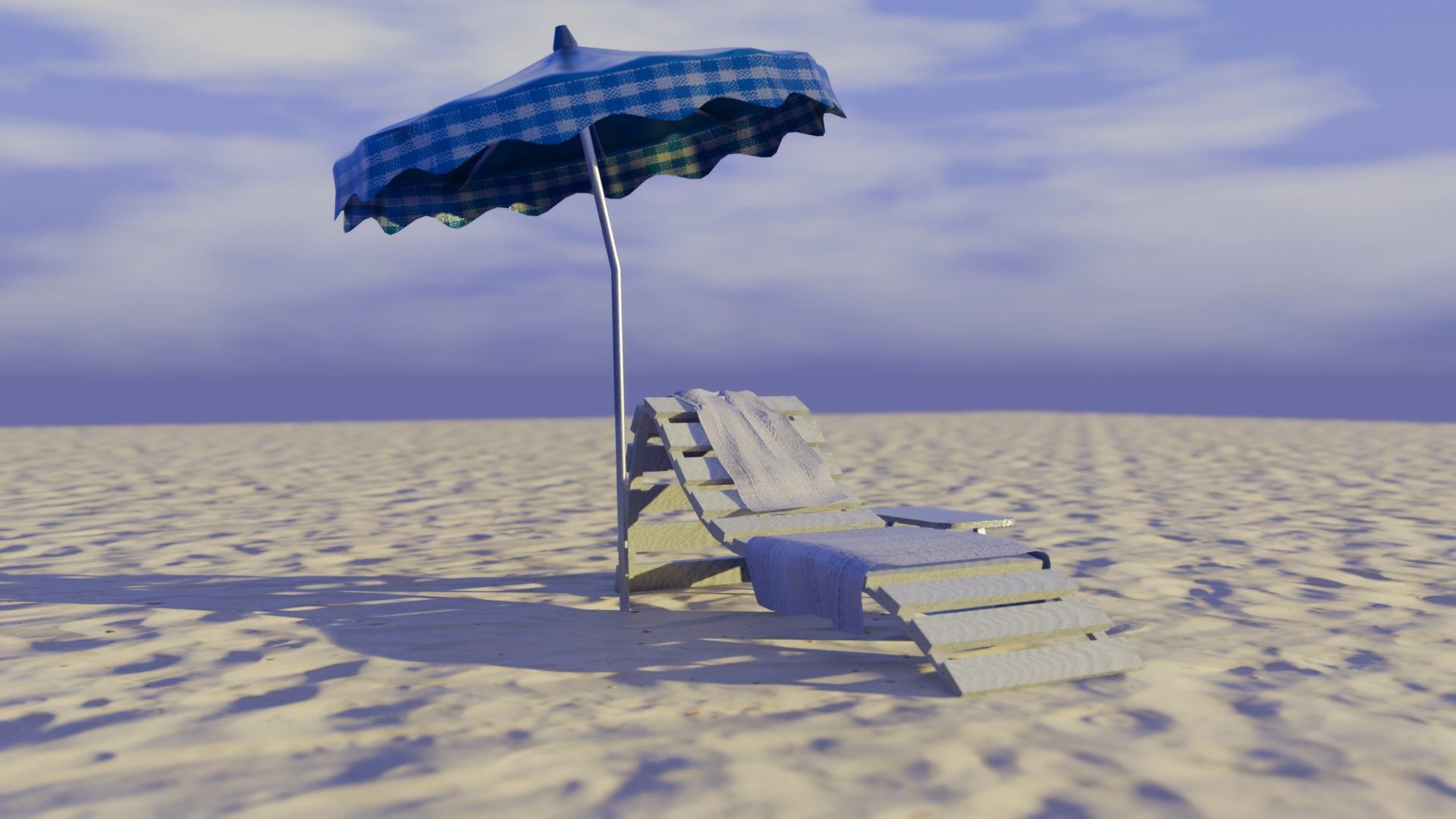 Beach Lounger - Umbrella Set Low-poly 3D model_11