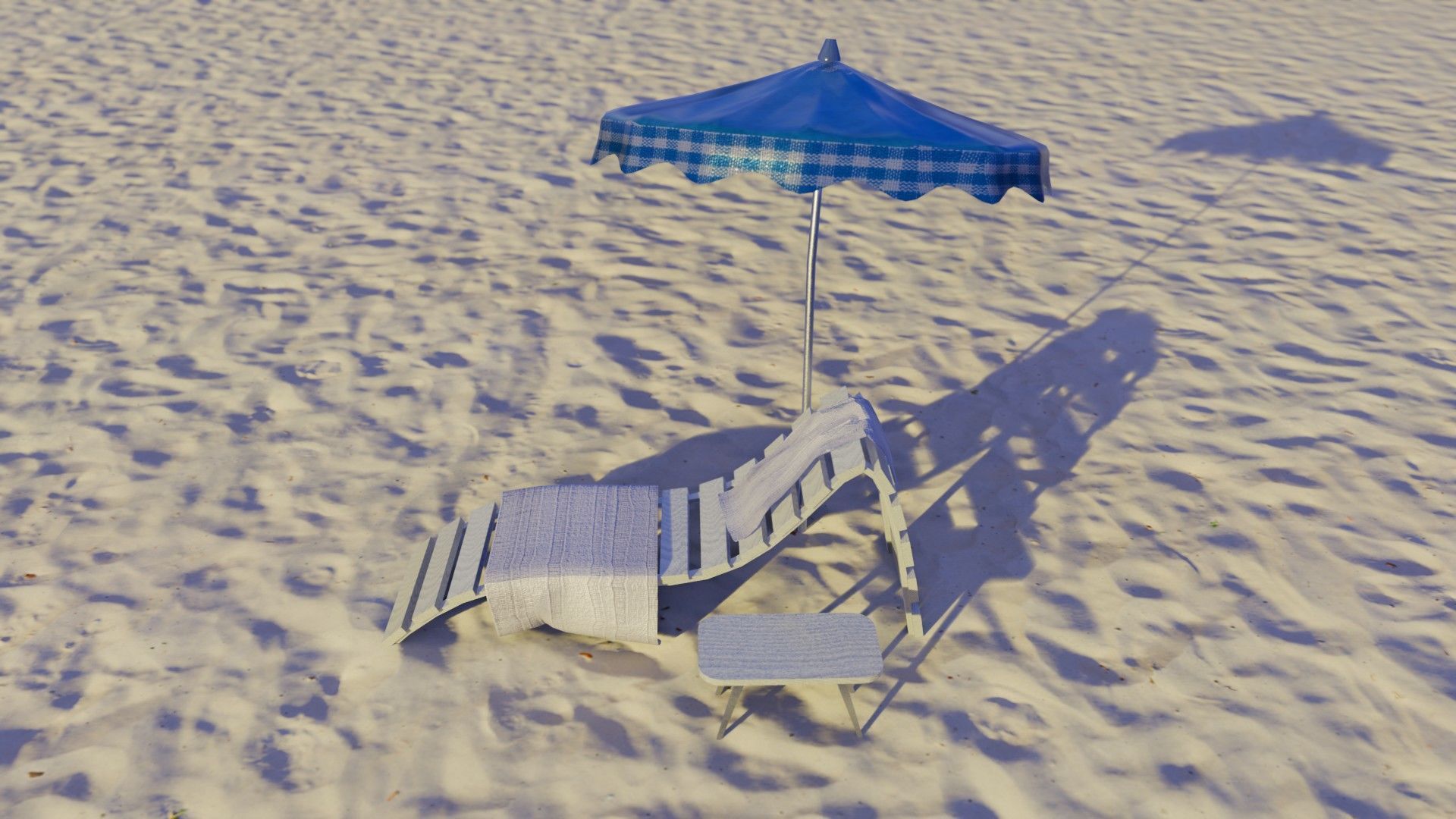 Beach Lounger - Umbrella Set Low-poly 3D model_3