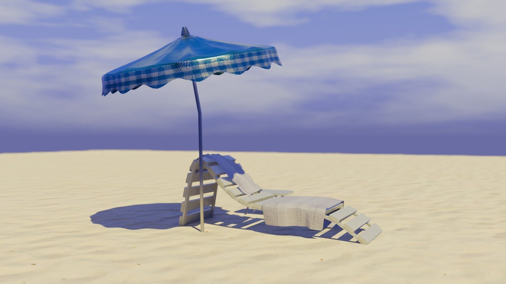 Beach Lounger - Umbrella Set Low-poly 3D model_1