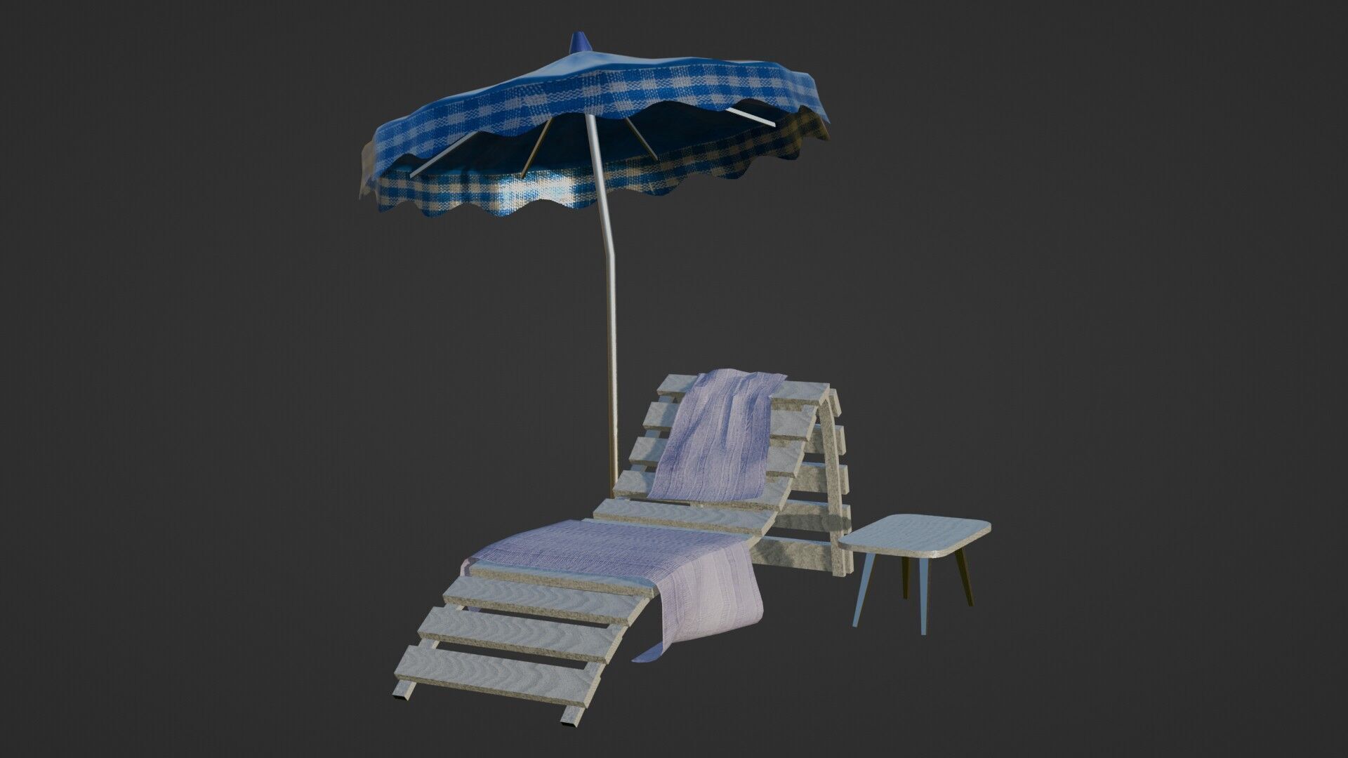 Beach Lounger - Umbrella Set Low-poly 3D model_7