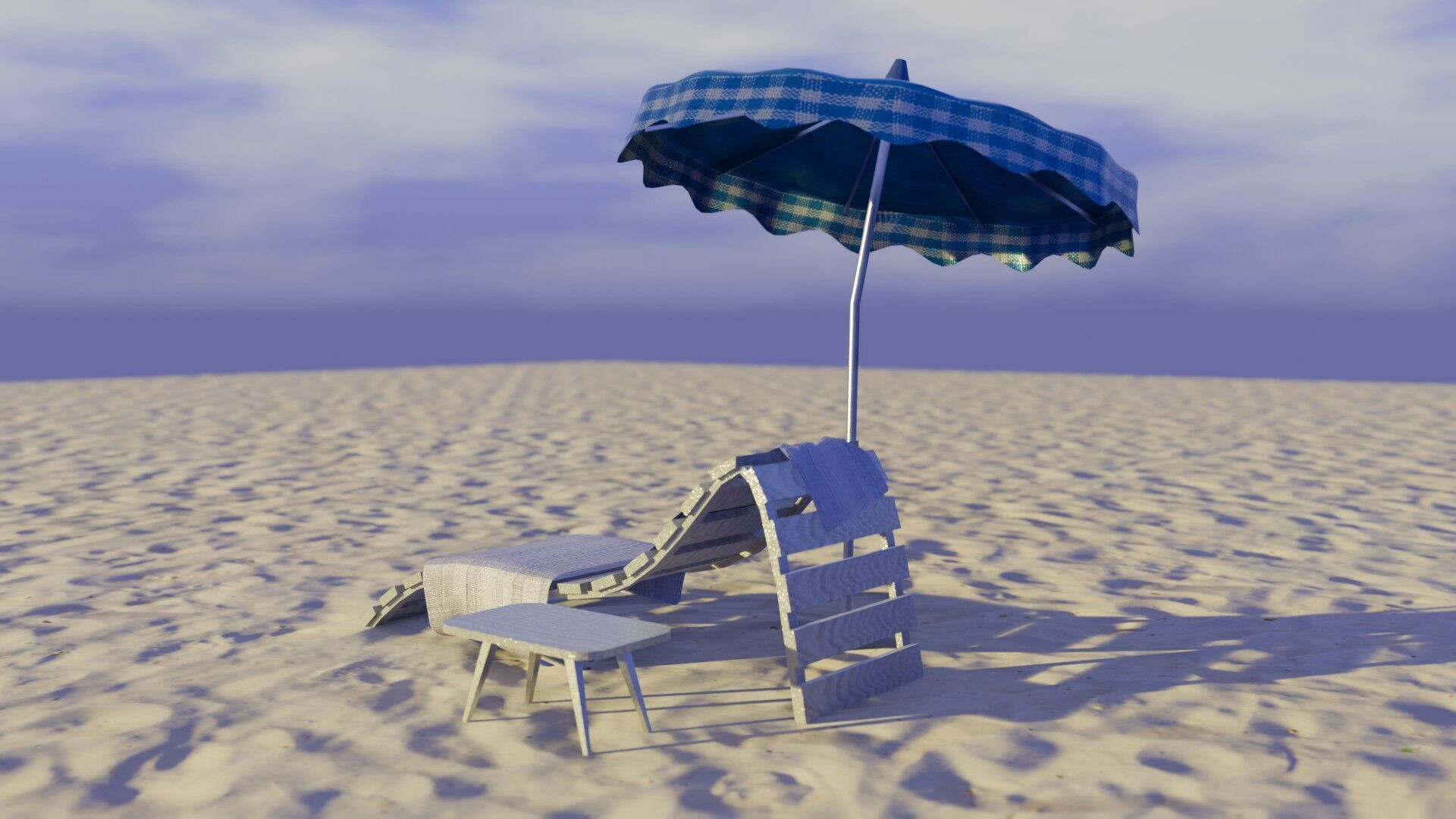 Beach Lounger - Umbrella Set Low-poly 3D model_10