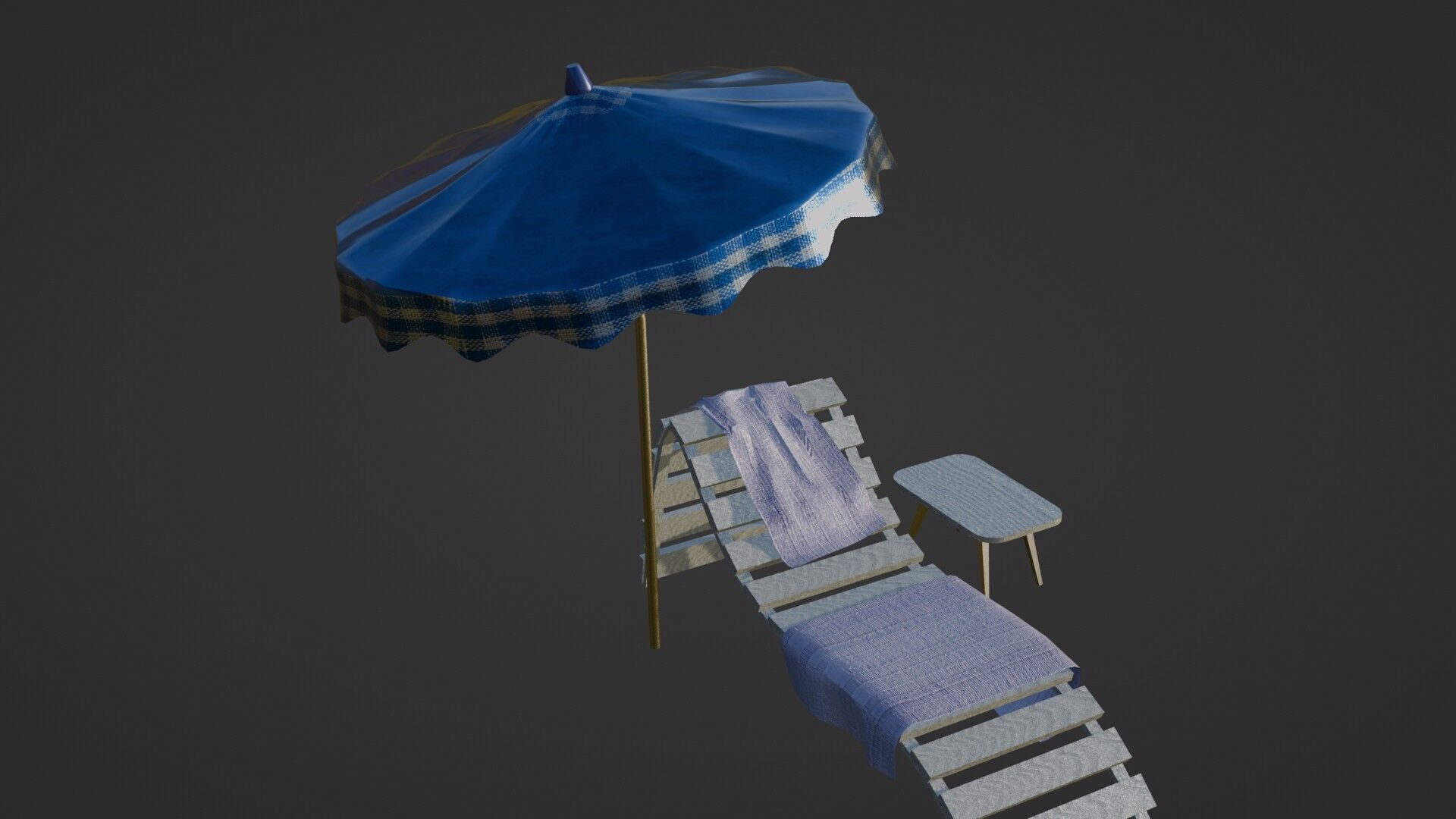 Beach Lounger - Umbrella Set Low-poly 3D model_8