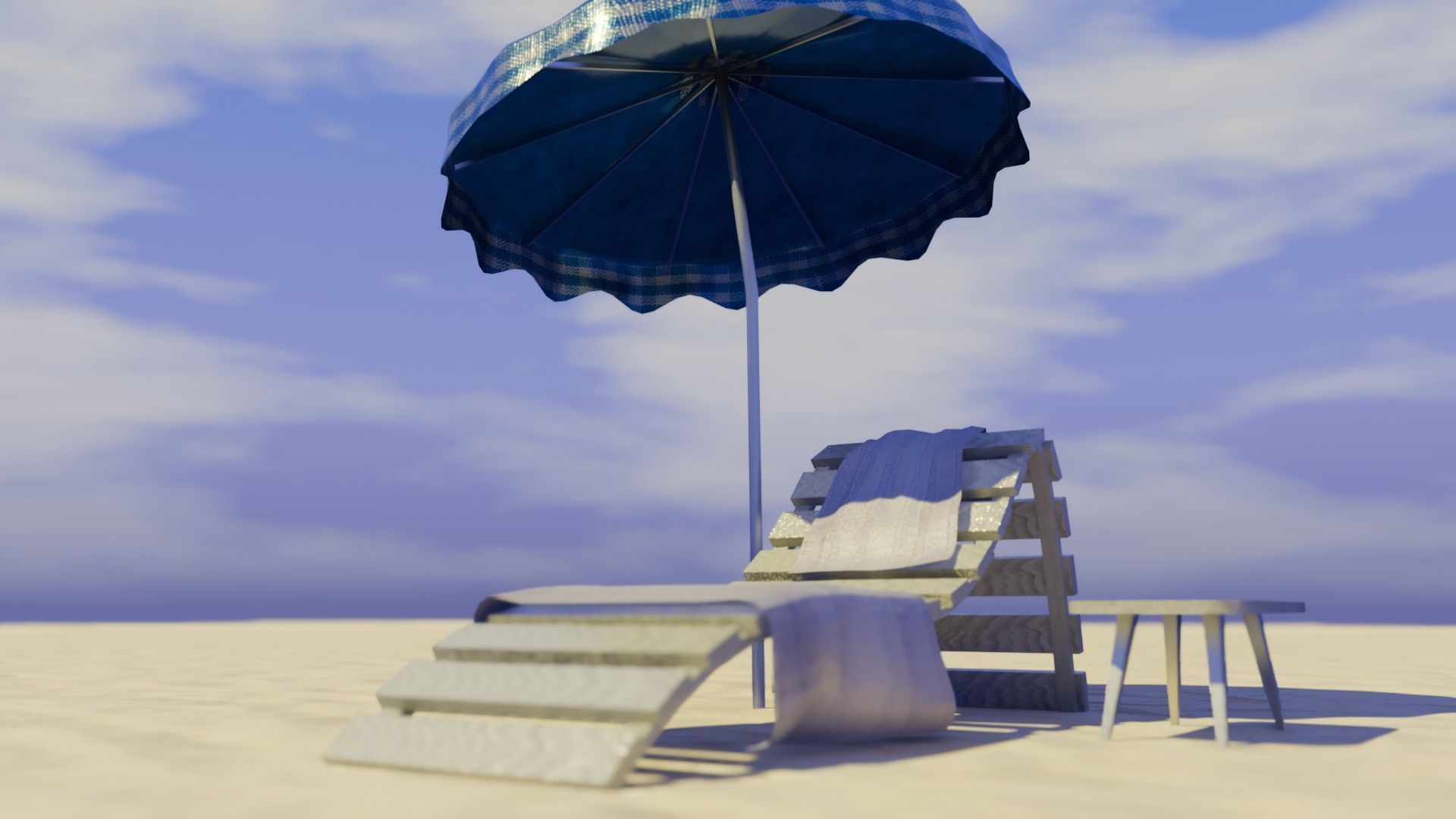 Beach Lounger - Umbrella Set Low-poly 3D model_0