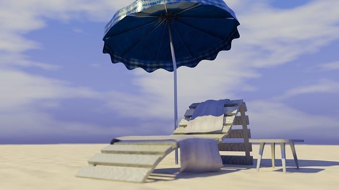 Beach Lounger - Umbrella Set Low-poly 3D model