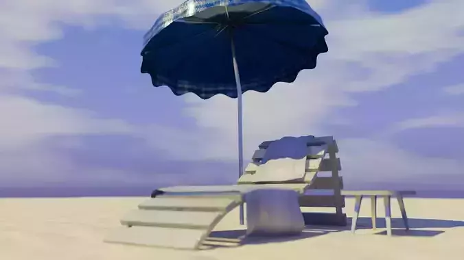 Beach Lounger - Umbrella Set Low-poly 3D model