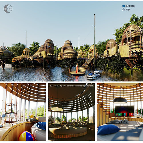 Futuristic Eco Mangrove Resort - Architecture FULLPACK 3D Scene Low-poly 3D model