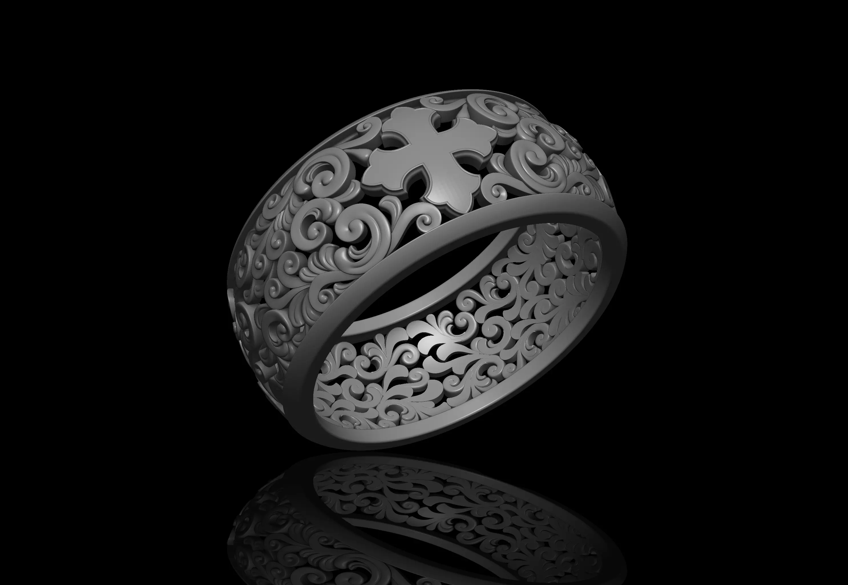 Signet ring with pattern 3D print model_0