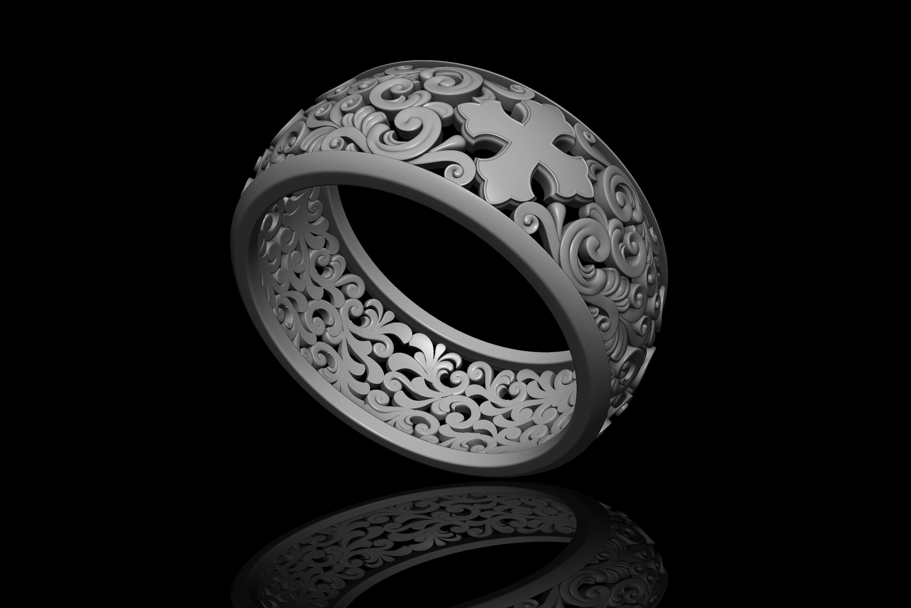 Signet ring with pattern 3D print model_7