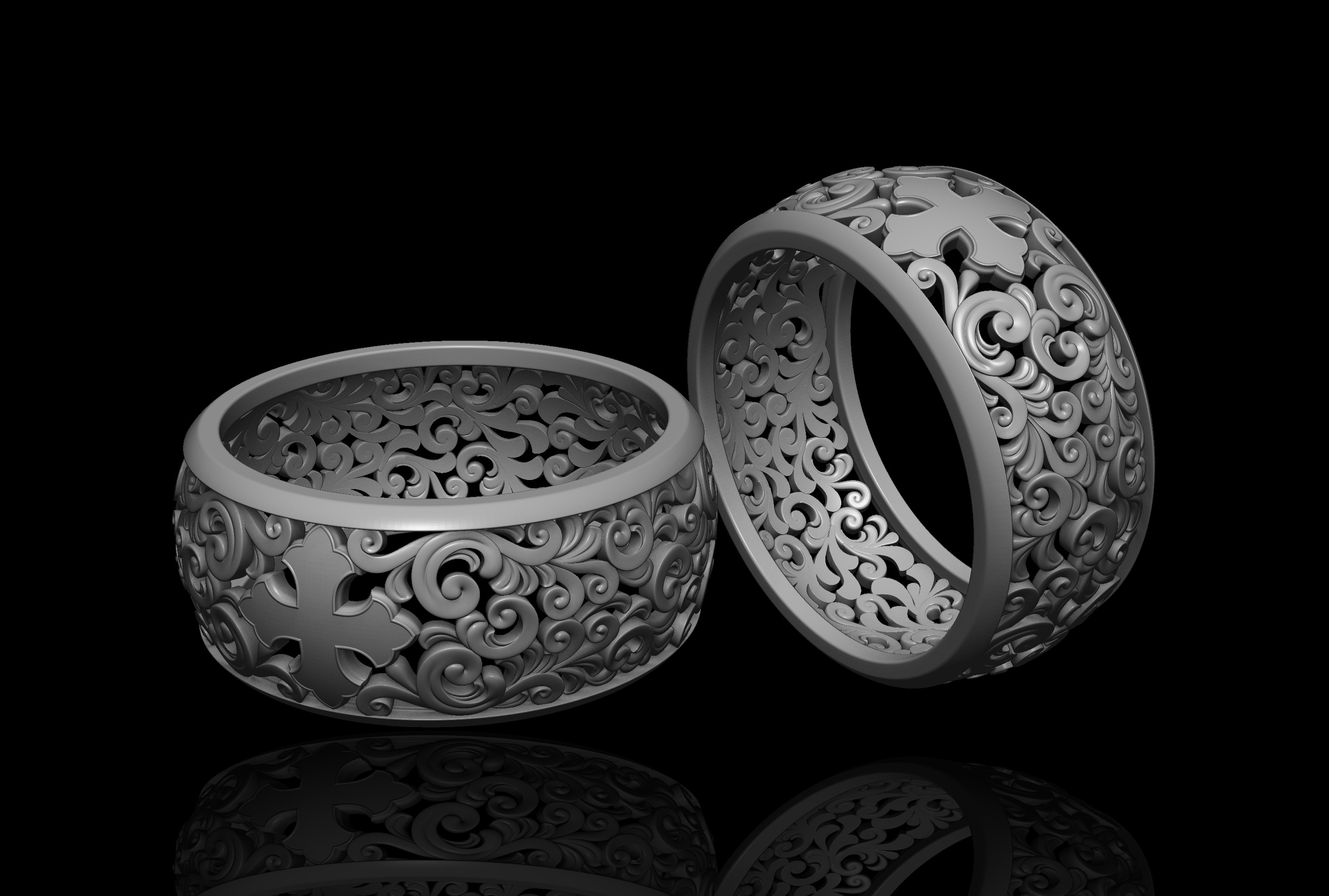 Signet ring with pattern 3D print model_3