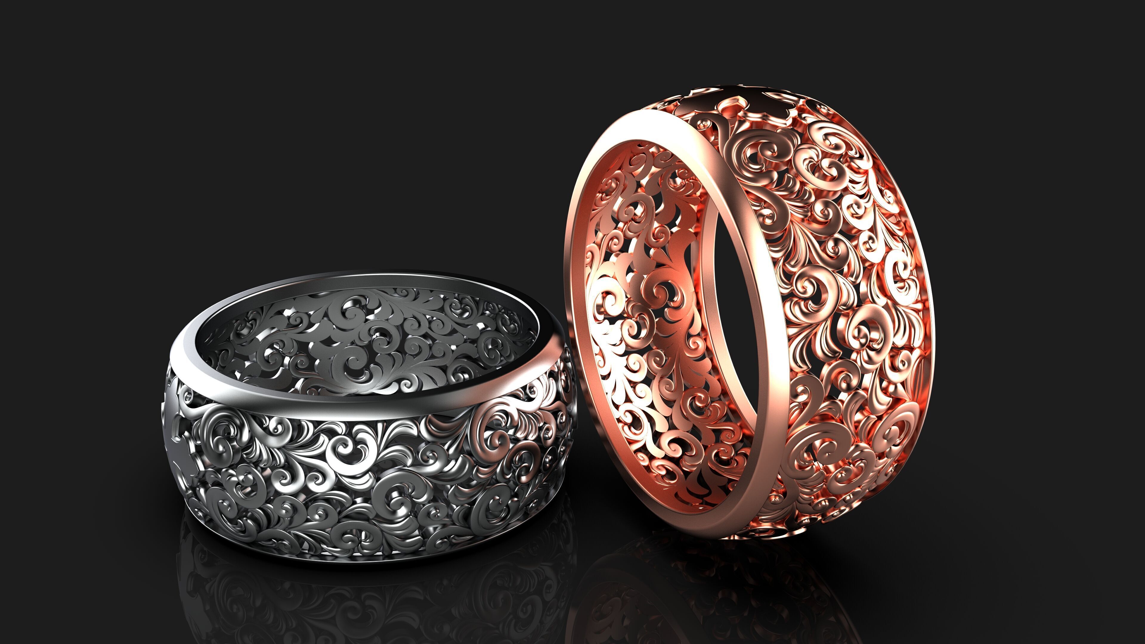 Signet ring with pattern 3D print model_10