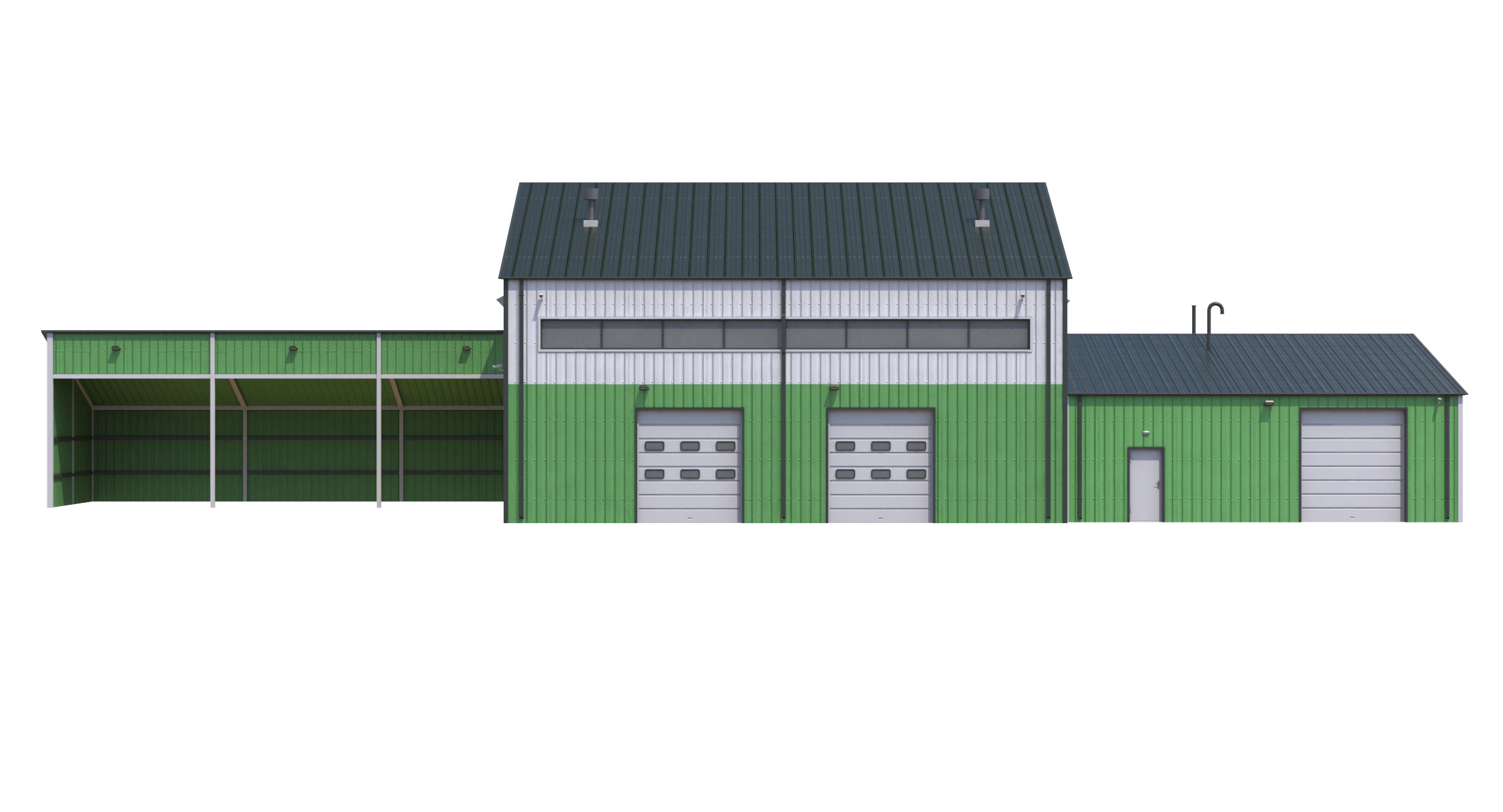 Industrial Building 9 Green Low-poly 3D model_8