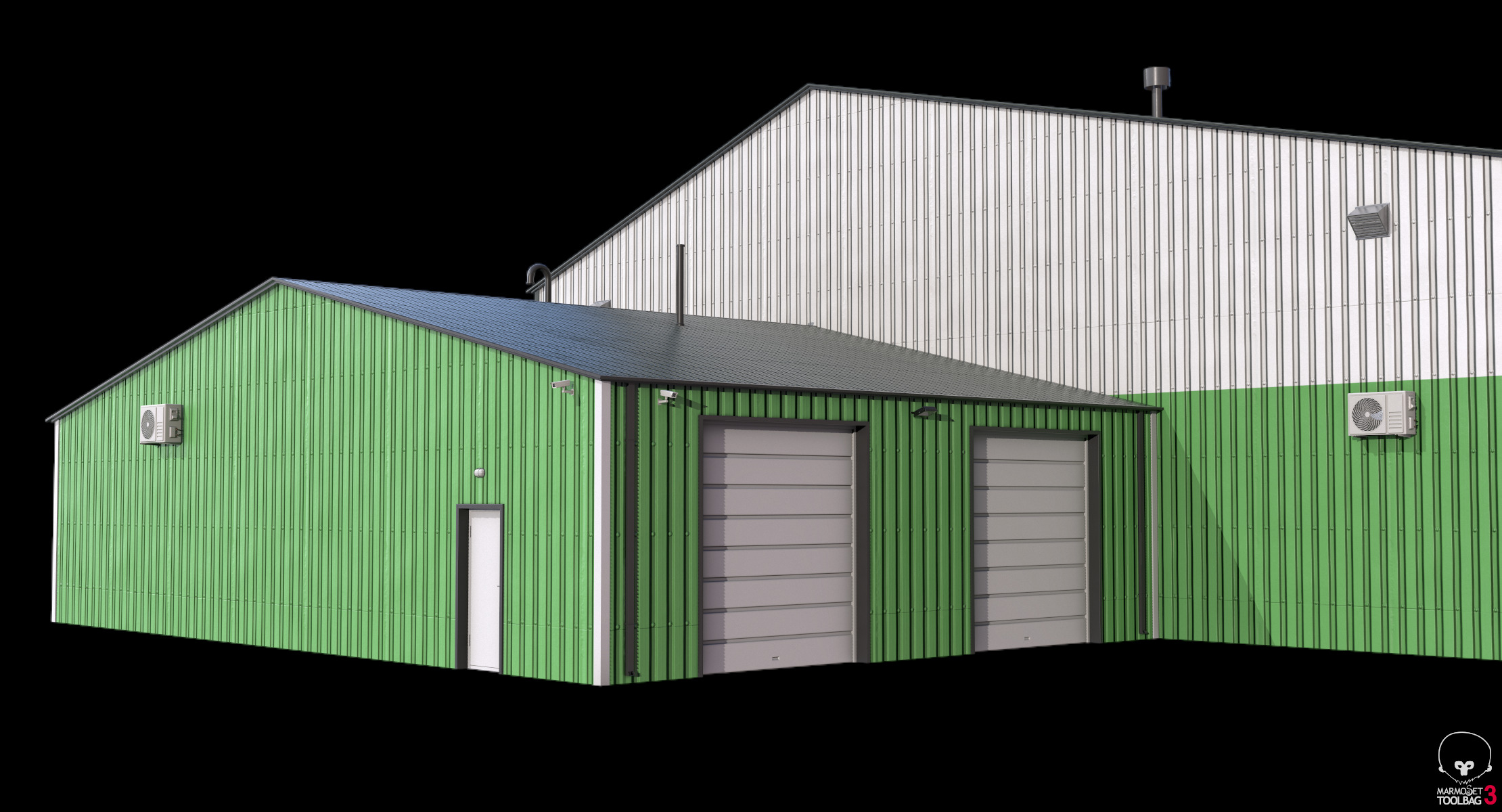 Industrial Building 9 Green Low-poly 3D model_16
