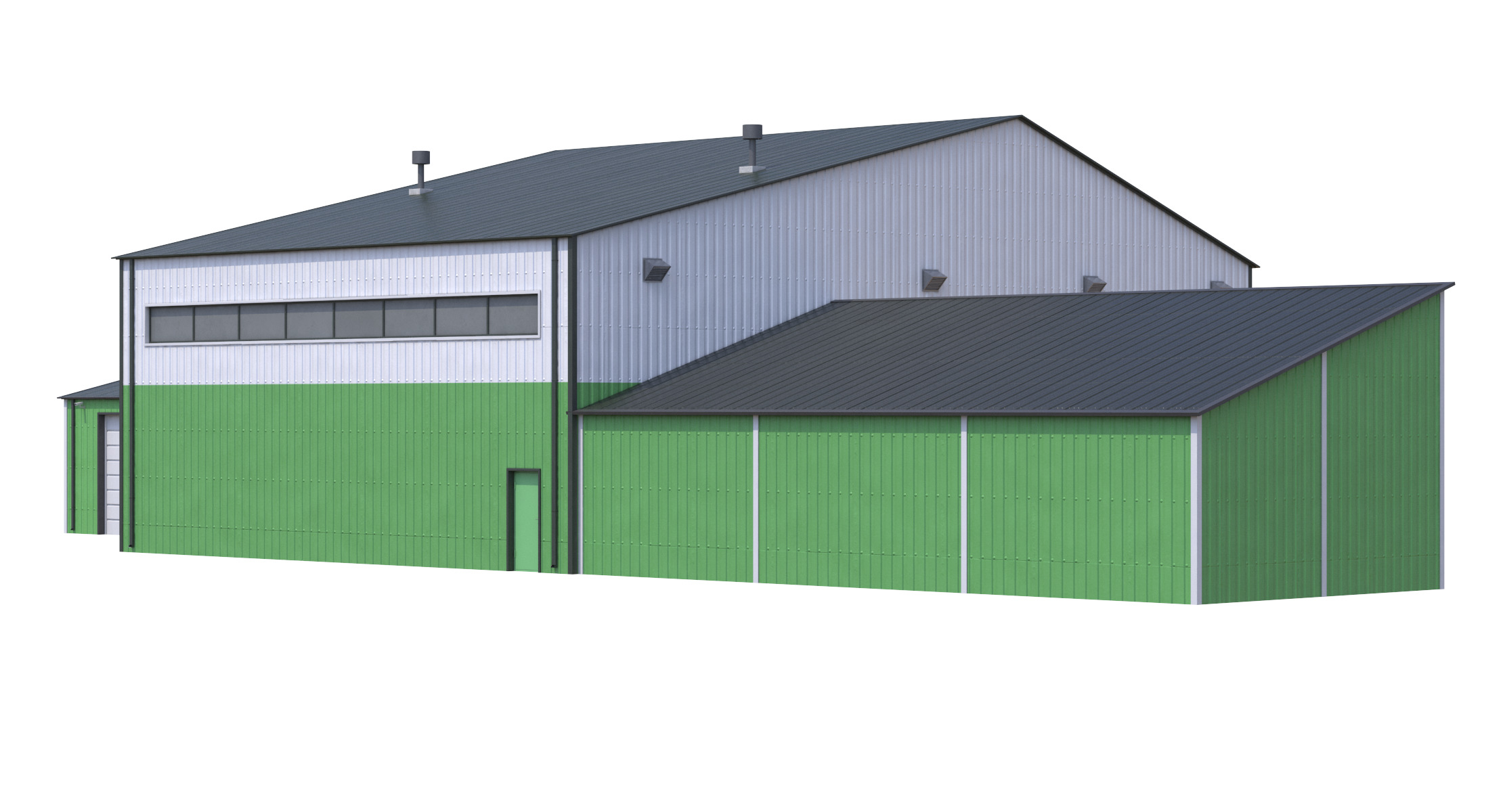 Industrial Building 9 Green Low-poly 3D model_4