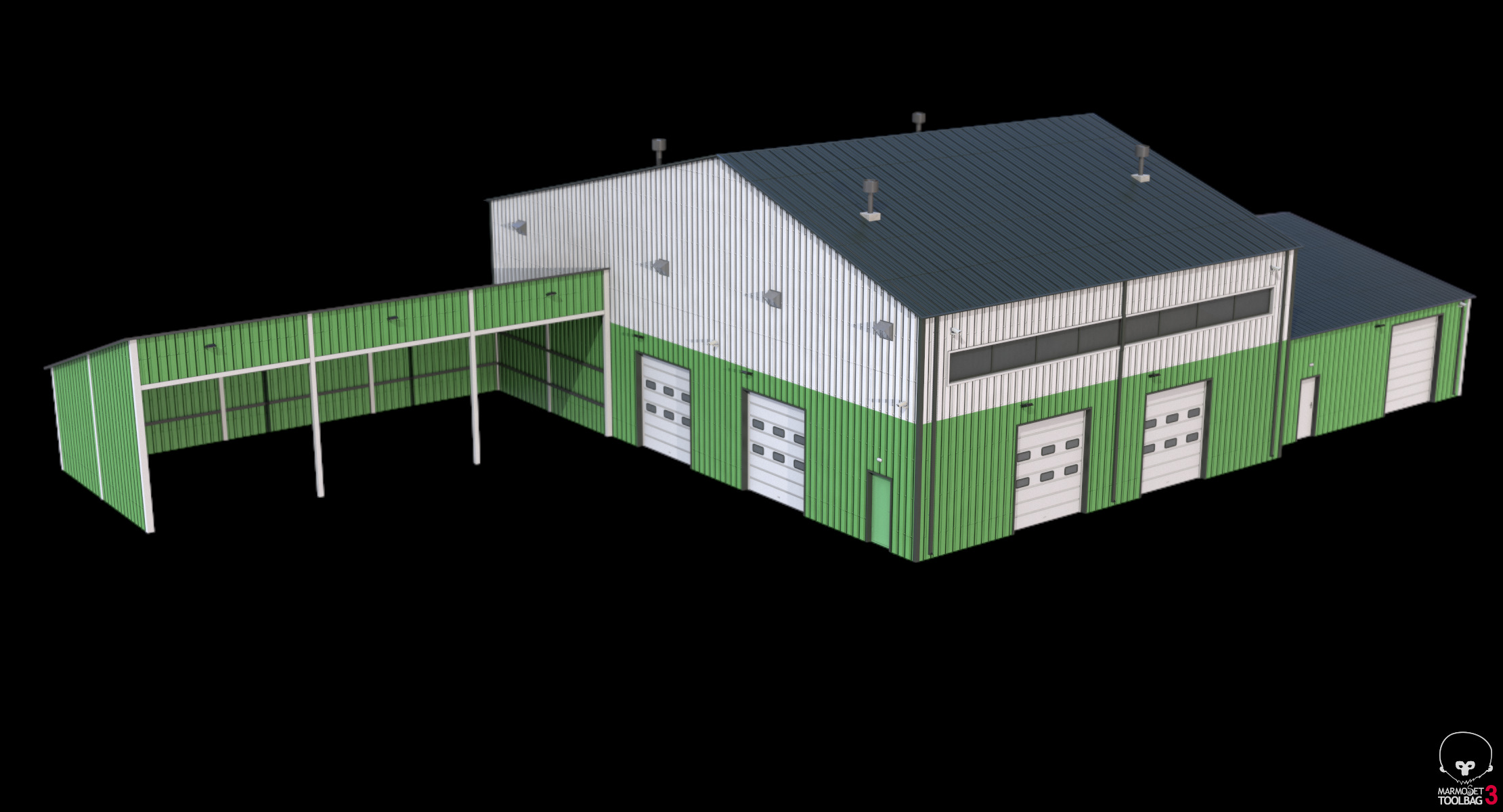 Industrial Building 9 Green Low-poly 3D model_12