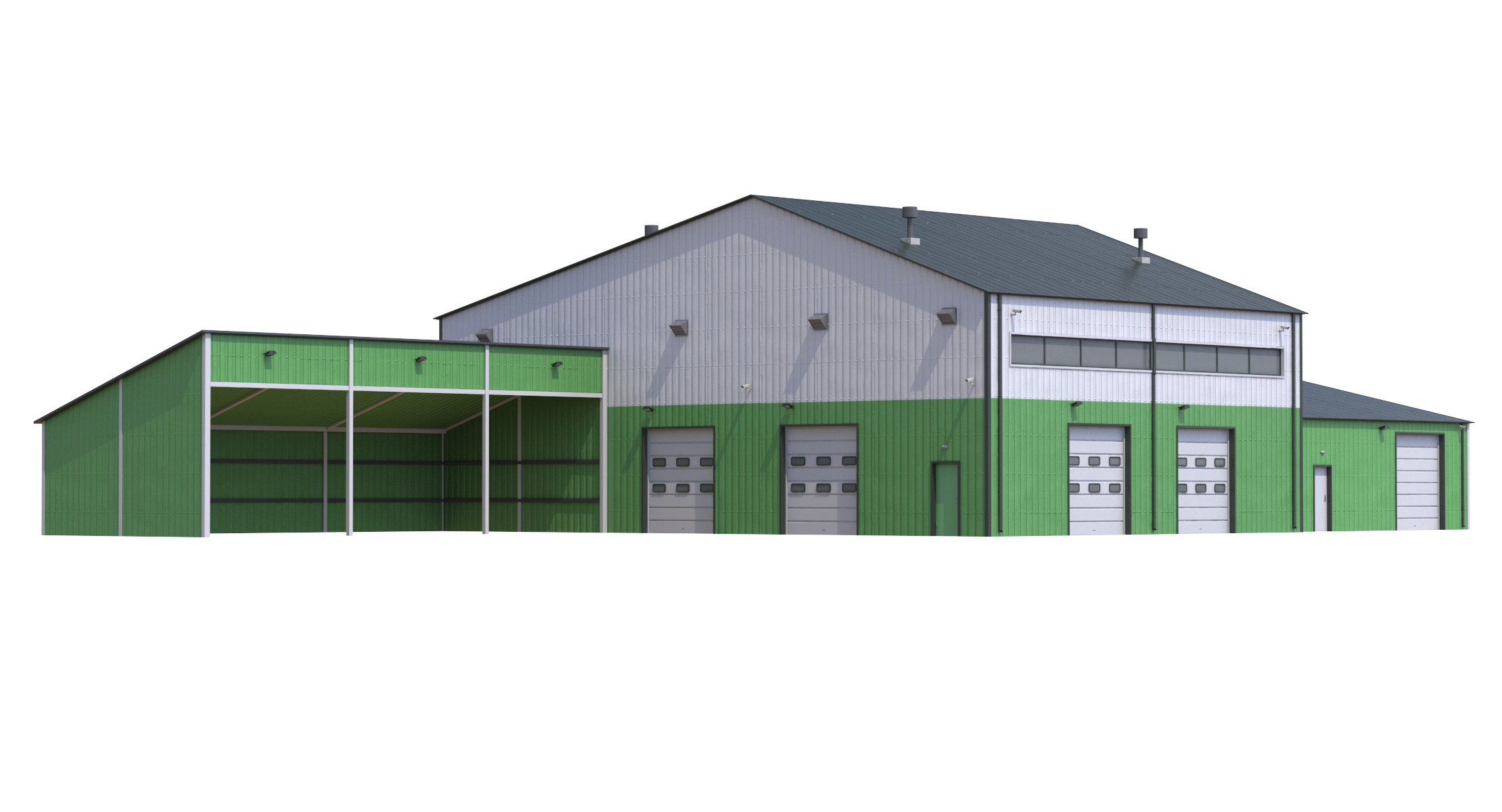 Industrial Building 9 Green Low-poly 3D model_1