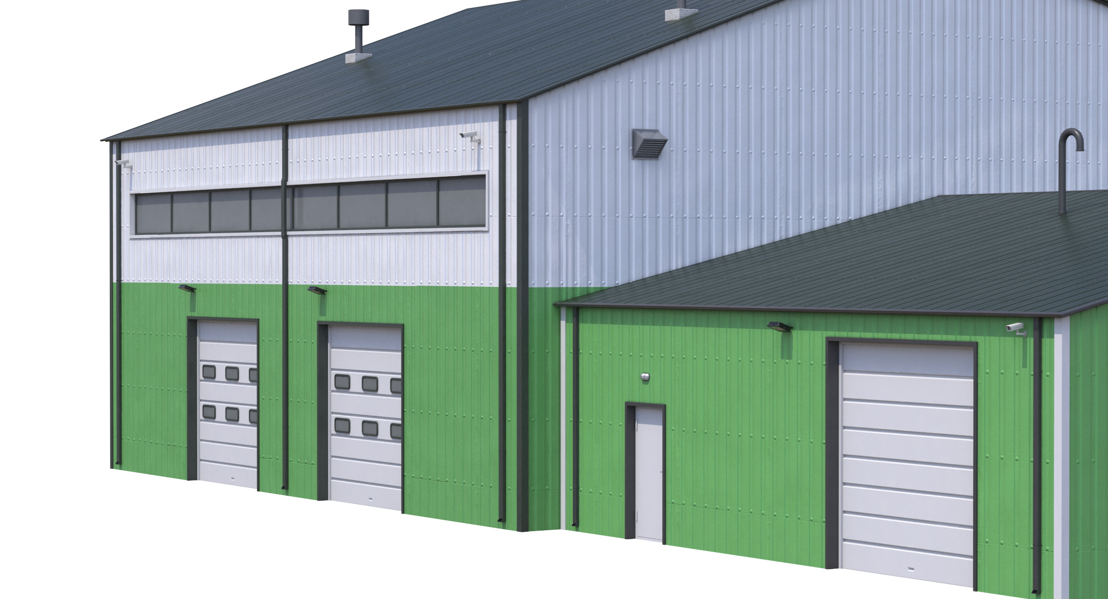 Industrial Building 9 Green Low-poly 3D model_3