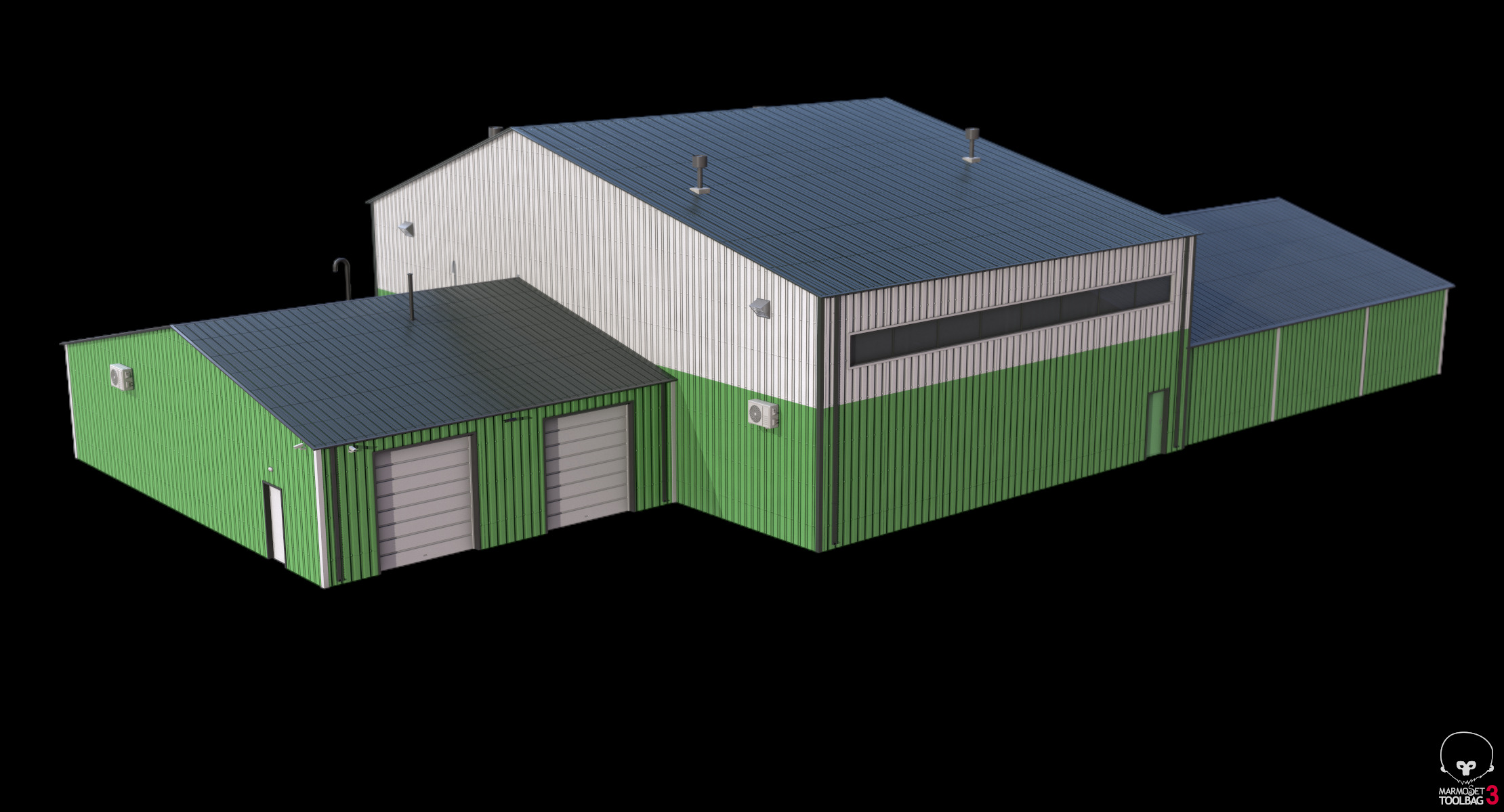 Industrial Building 9 Green Low-poly 3D model_13