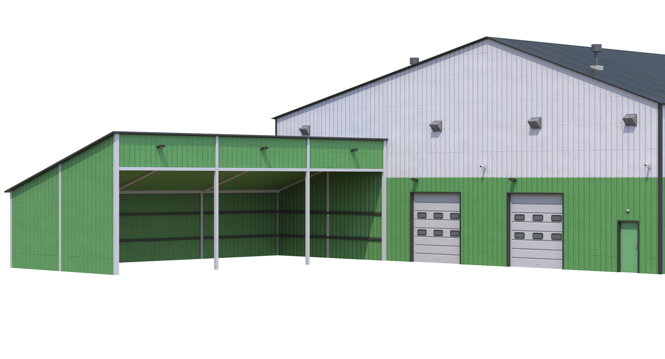 Industrial Building 9 Green Low-poly 3D model_6