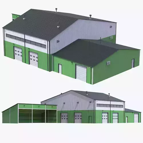 Industrial Building 9 Green Low-poly 3D model