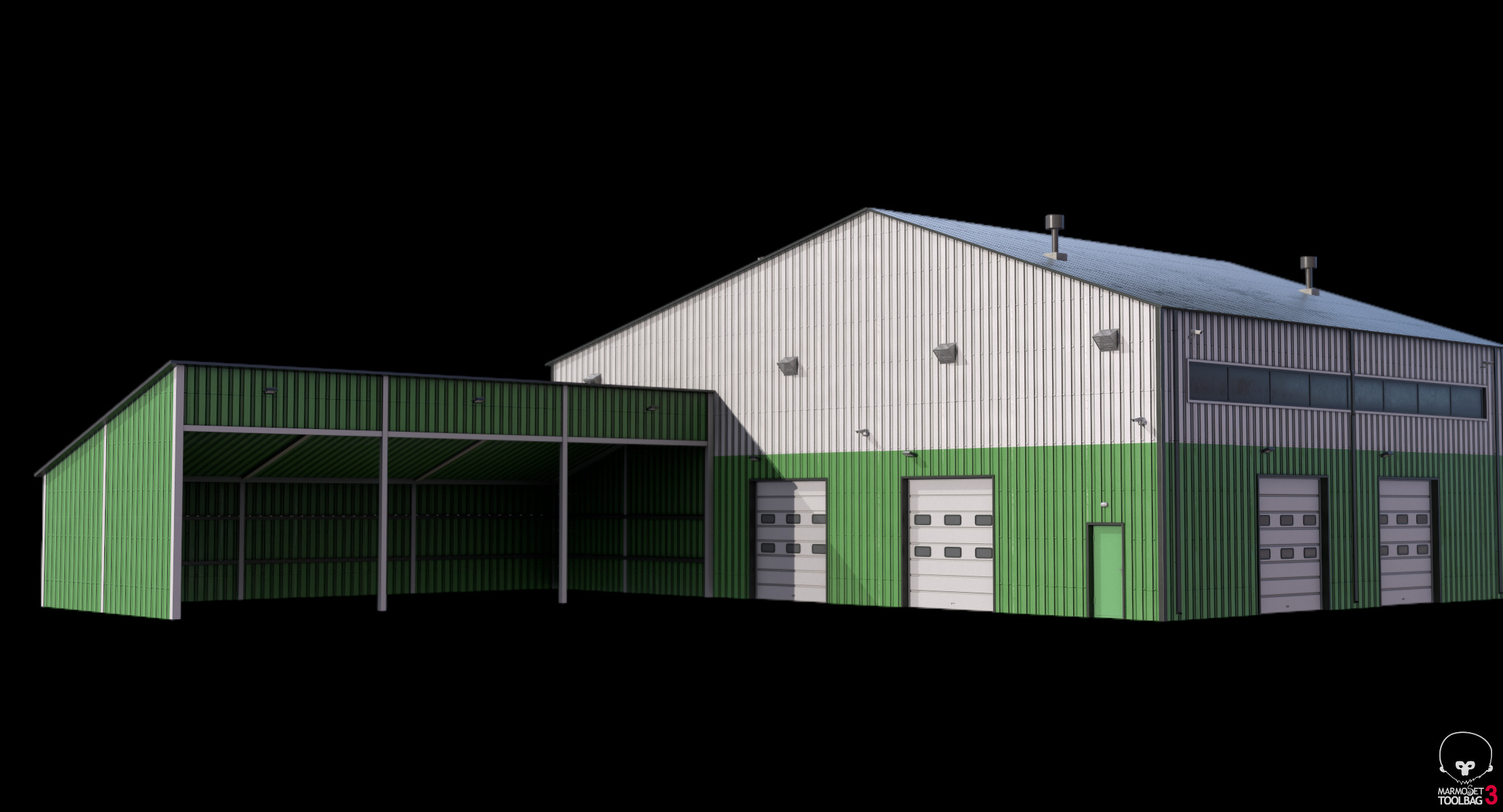 Industrial Building 9 Green Low-poly 3D model_17