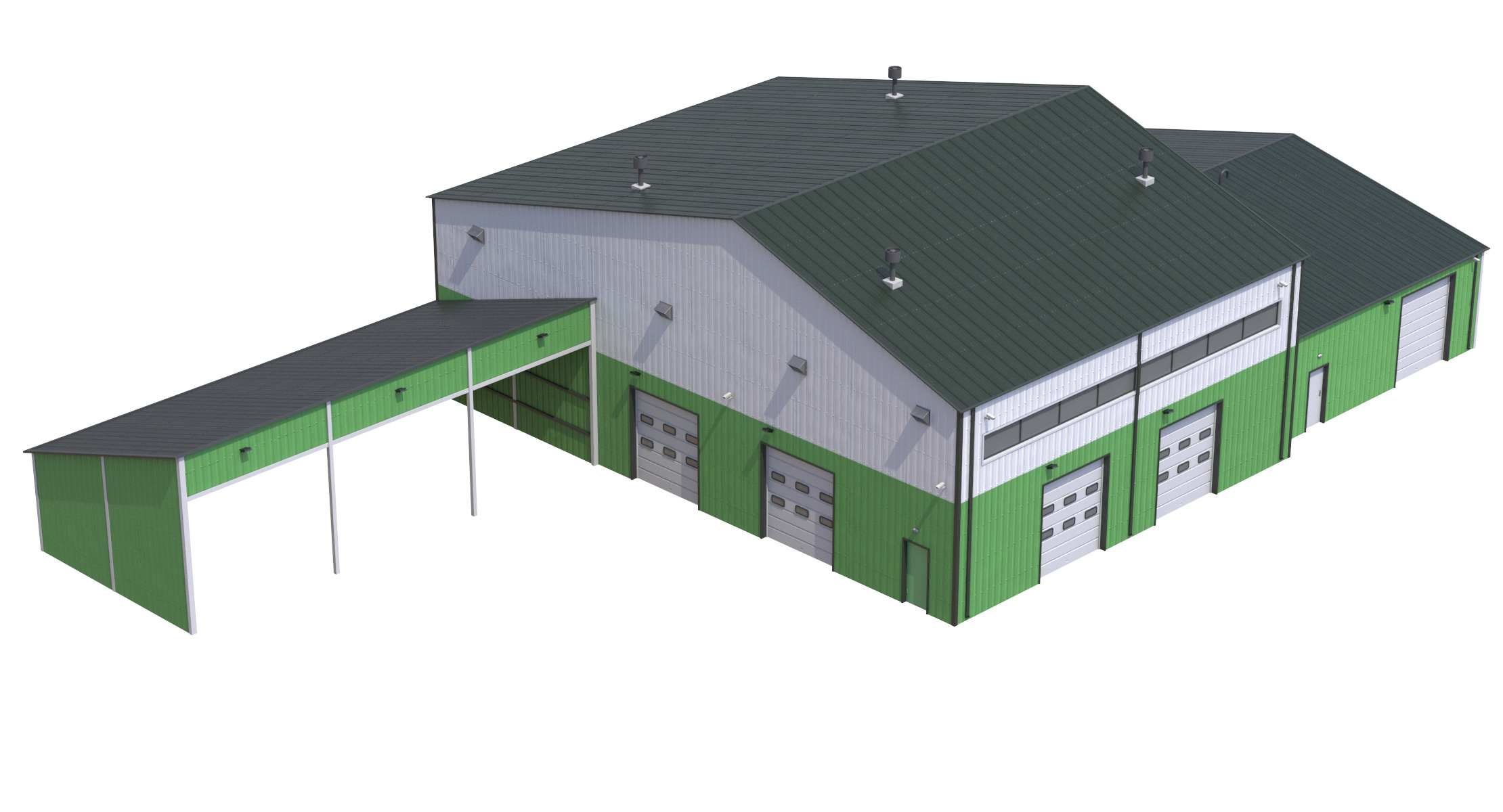 Industrial Building 9 Green Low-poly 3D model_7