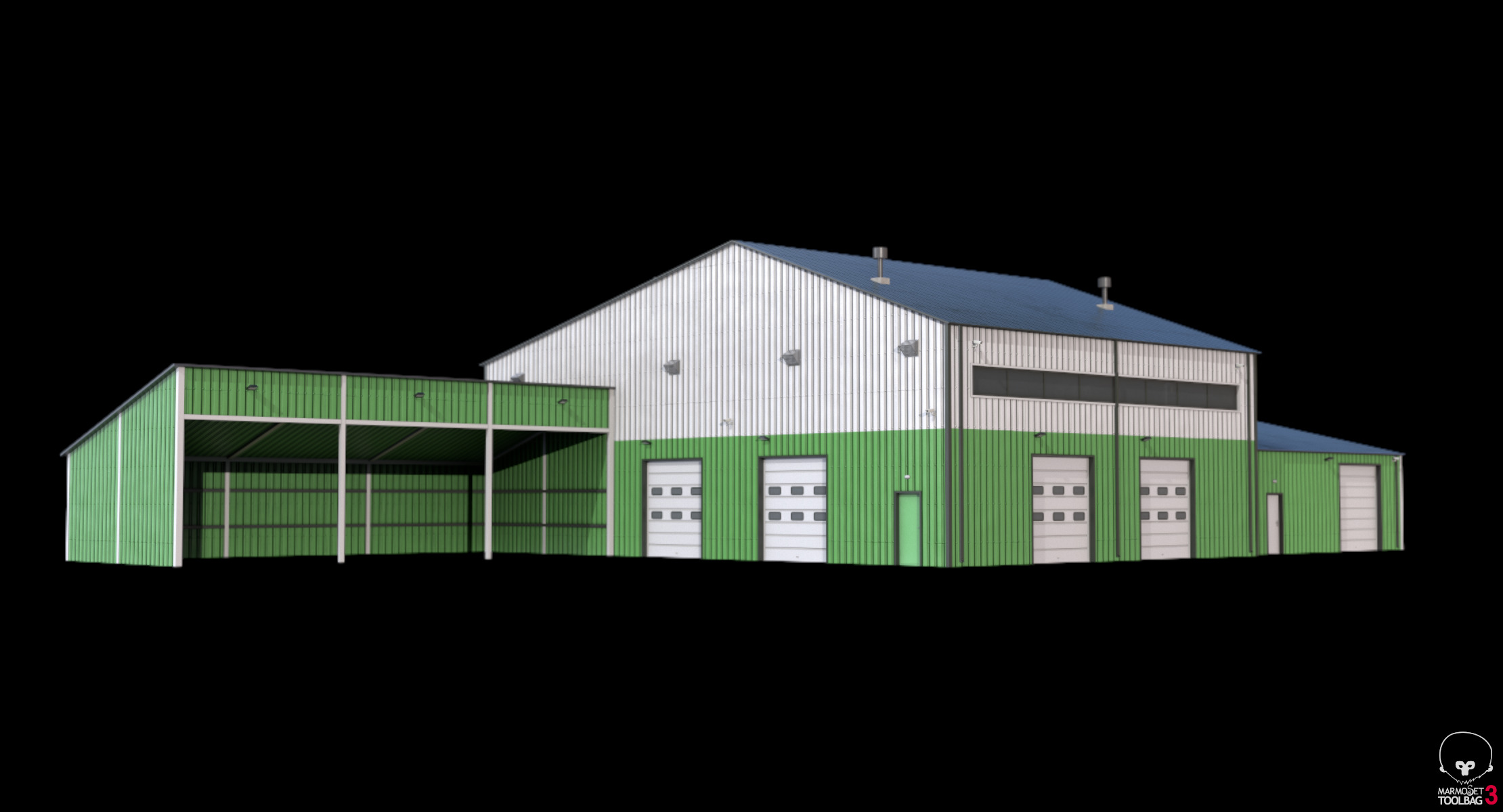 Industrial Building 9 Green Low-poly 3D model_15