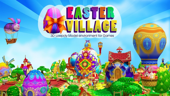 3D Cartoon Easter Village Low-poly 3D model