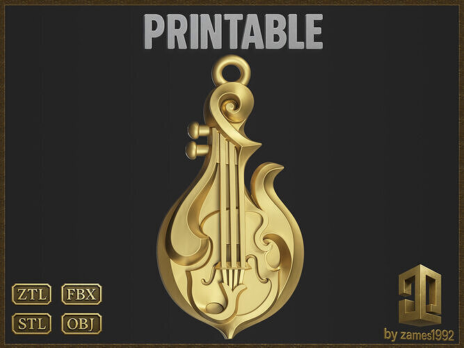 Musical Mandolin Pendant 3D print model